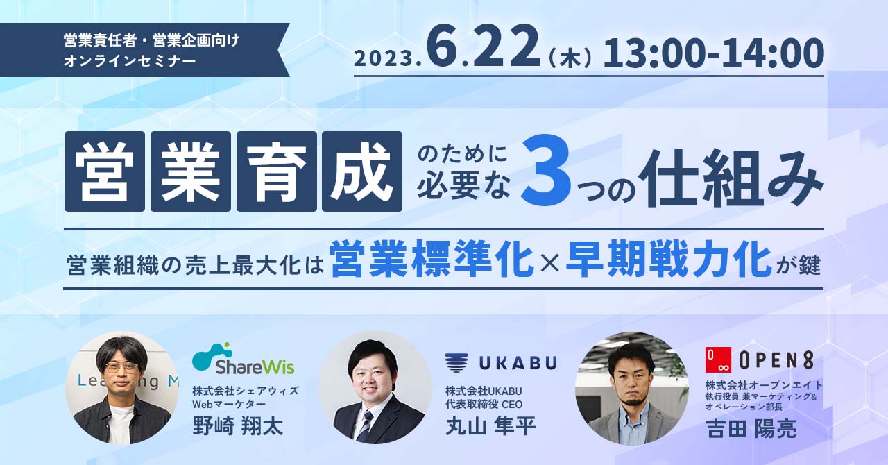 営業責任者・営業企画向けセミナー】「営業育成のために必要な3つの仕組み ～営業組織の売上最大化は営業標準化×早期戦力化が鍵～」を開催します | 株式会社シェアウィズ  コーポレートサイト